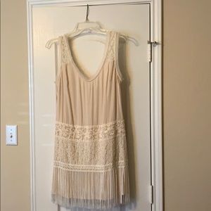 Cream Fringe Mini Dress